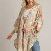 Umgee Full Size Mixed Print Open Front Kimono with Ruffle Sleeves Plus Size - Pistachio Mix