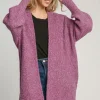 Umgee Full Size Wool Blend Open Front Lantern Sleeve Cardigan Plus Size - Red-Violet