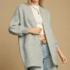 Umgee Full Size Wool Blend Open Front Lantern Sleeve Cardigan Plus Size - Light Gray