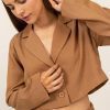Cropped Button-Down Blazer - Khaki