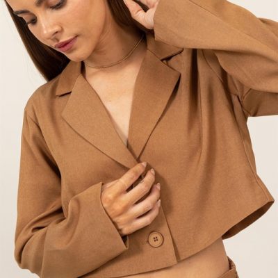 Cropped Button-Down Blazer - Khaki