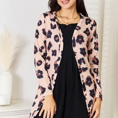 Printed Button Front Longline Cardigan - Leopard