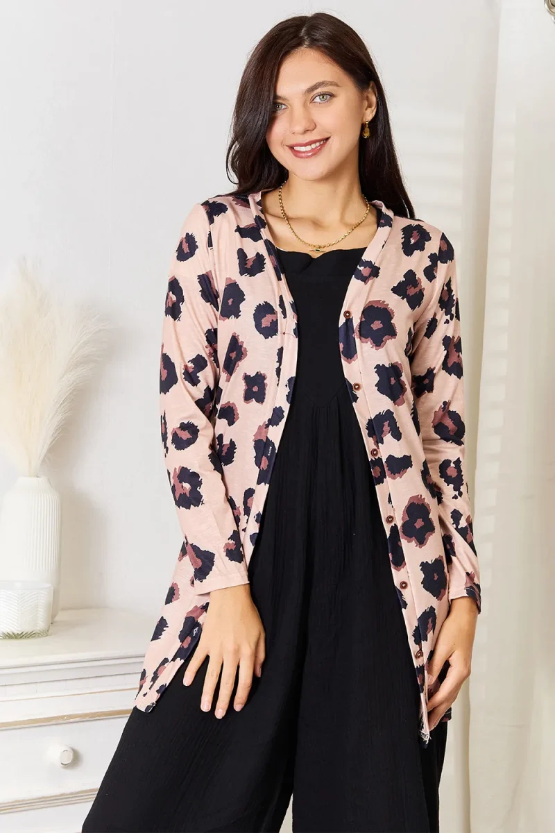 Printed Button Front Longline Cardigan - Leopard
