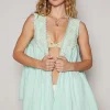 Embroidered Pearls Open Front Sleeveless Cardigan - Pale Mint