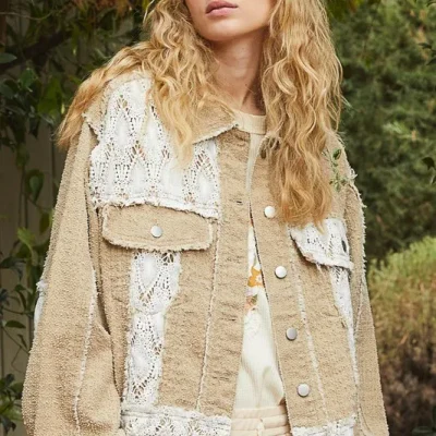 Crochet Patch Embroidered Button Up Jacket - Sand Multicolor