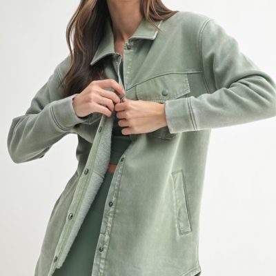 Snap-On Shacket with Pockets - Moss