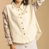 Umgee Full Size Distressed Detail Raw Hem Button Up Jacket Plus Size - Cream