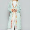 Floral Trim Lace Open Front Longline Cardigan - Pale Mint