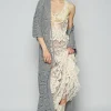 Tied Crochet 3/4 Sleeve Longline Cardigan - Dark Gray