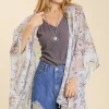 Umgee Full Size Sheer Mixed Print Kimono with Side Slit Plus Size - Light Blue