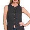 Linen Button Down Vest - Black