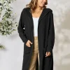 Full Size Hooded Sweater Cardigan - Black