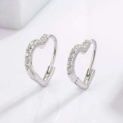 925 Serling Silver Zircon Heart Shape Earrings - Silver