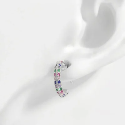 925 Sterling Silver Contrast Zircon Earrings - Silver