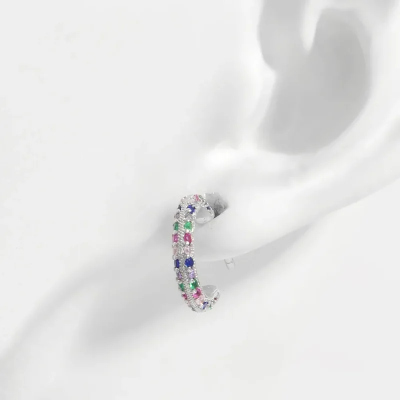 925 Sterling Silver Contrast Zircon Earrings - Silver