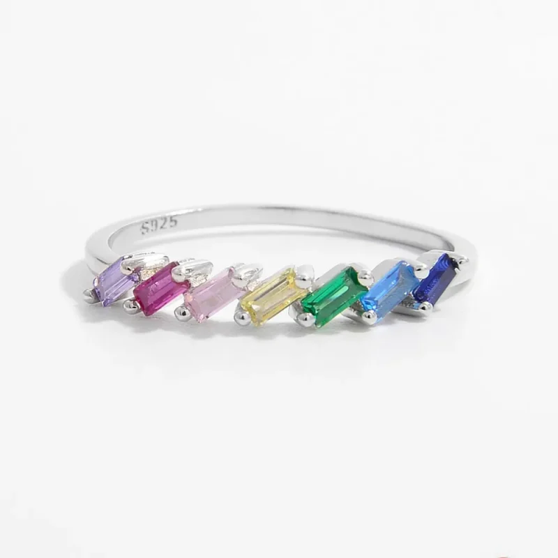 925 Sterling Silver Contrast Zircon Ring - Silver