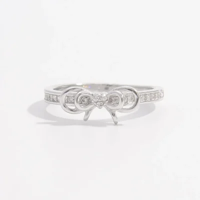 925 Sterling Silver Inlaid Zircon Bow Ring - Silver