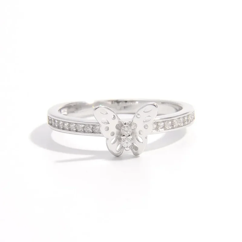 925 Sterling Silver Inlaid Zircon Butterfly Ring - Silver