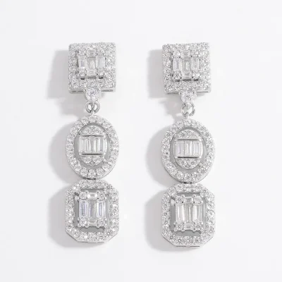 925 Sterling Silver Inlaid Zircon Earrings - Silver