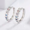 925 Sterling Silver Inlaid Zircon Heart Huggie Earrings - Silver