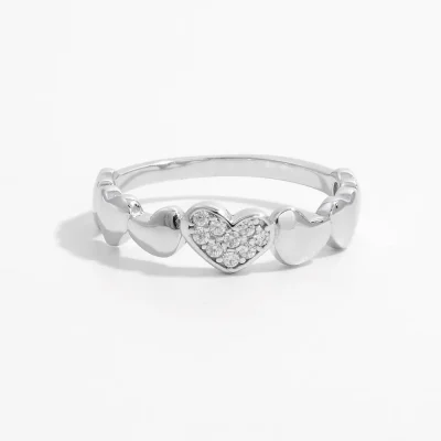 925 Sterling Silver Inlaid Zircon Heart Ring - Silver