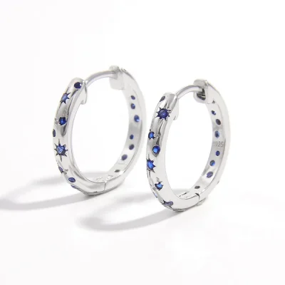 925 Sterling Silver Inlaid Zircon Huggie Earrings - Silver