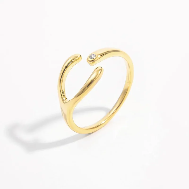925 Sterling Silver Inlaid Zircon Open Ring - Gold