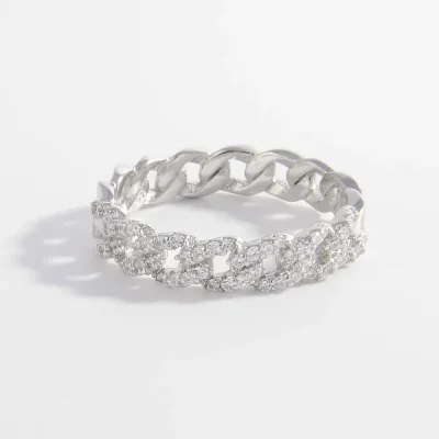 925 Sterling Silver Inlaid Zircon Ring - Silver