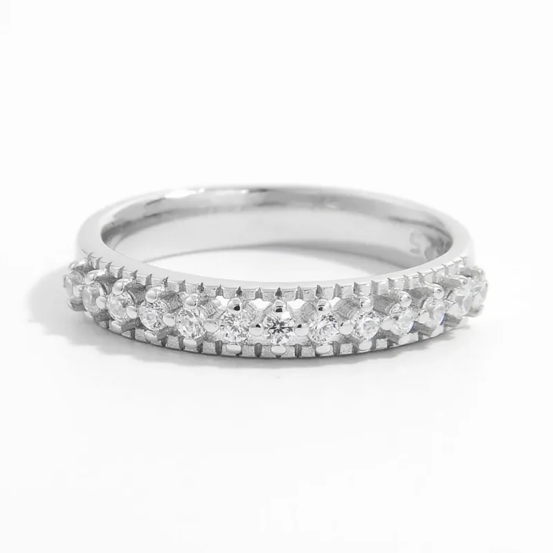 925 Sterling Silver Inlaid Zircon Ring - Silver