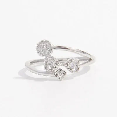 925 Sterling Silver Inlaid Zircon Ring - Silver