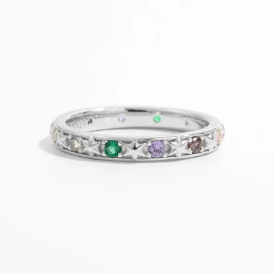 925 Sterling Silver Inlaid Zircon Ring - Silver