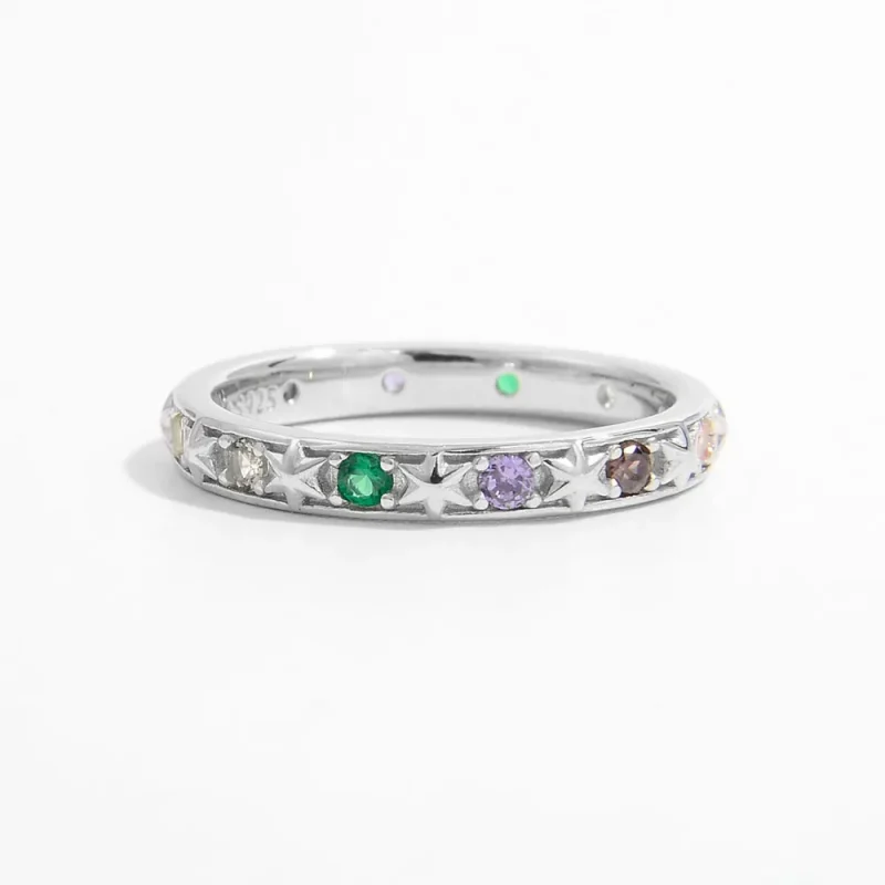 925 Sterling Silver Inlaid Zircon Ring - Silver
