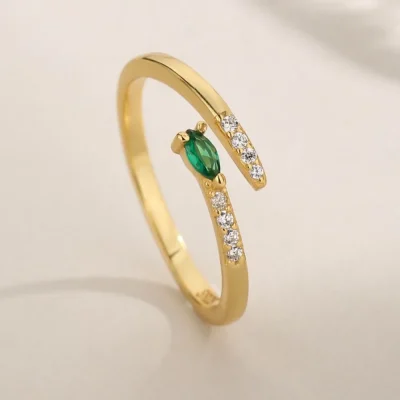 925 Sterling Silver Inland Zircon Open Ring - Gold