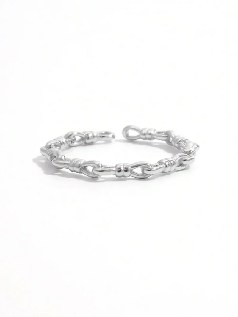 925 Sterling Silver Knot Shape Open Ring - Silver