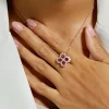 925 Sterling Silver Lab-Grown Ruby Flower Shape Necklace - Rose Gold