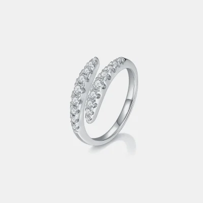 925 Sterling Silver Moissanite Bypass Ring - Silver