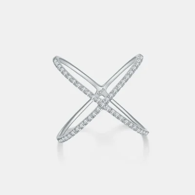 925 Sterling Silver Moissanite Crisscross Ring - Silver
