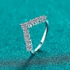 925 Sterling Silver Moissanite V Shape Ring - Silver