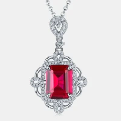 925 Sterling Silver Ruby Pendant Necklace - Silver