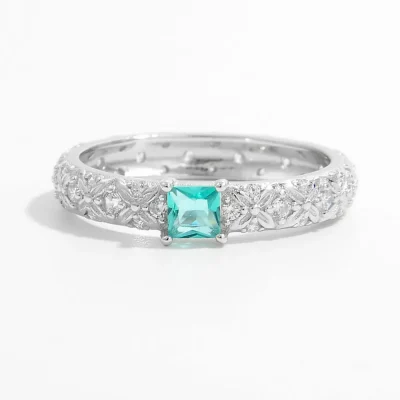 925 Sterling Silver Square Zircon Ring - Silver