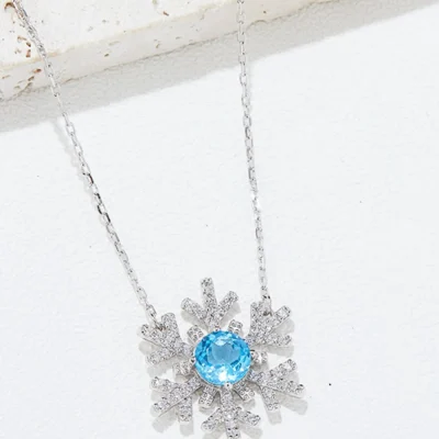 925 Sterling Silver Topaz Snowflake Shape Necklace - Silver