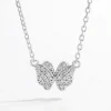 925 Sterling Silver Zircon Butterfly Pendant Necklace - Silver