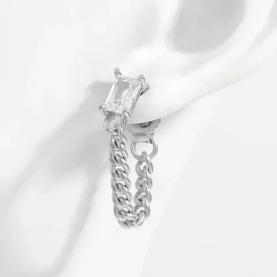 925 Sterling Silver Zircon Chain Earrings - Silver