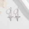 925 Sterling Silver Zircon Cross Earrings - Silver