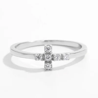 925 Sterling Silver Zircon Cross Ring - Silver