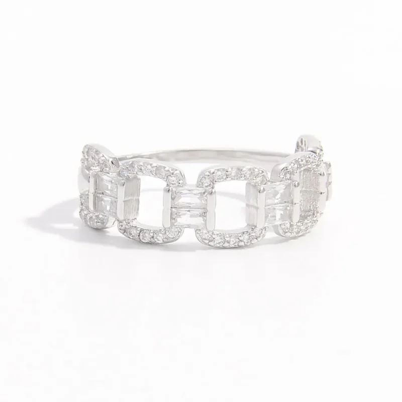 925 Sterling Silver Zircon Cutout Ring - Silver