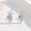 925 Sterling Silver Zircon Leaf Shape Earrings - Silver