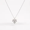 925 Sterling Silver Zircon Maple Leaf Necklace - Silver