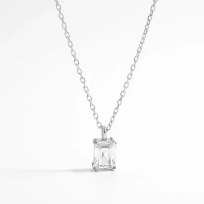 925 Sterling Silver Zircon Pendant Necklace - Silver