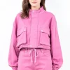 Full Size Drawstring Hem Cargo Pocket Cropped Worker Jacket Plus Size - Fuchsia Pink